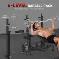 HOMCOM Weight Bench, 6 in 1 Adjustable Bench Press with Leg Extension, Barbell Rack, Preacher Curl Pad, Resistance Band, Multi-Function Home Gym Equipment for Strength Training Weightlifting(m-5)
