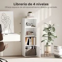 HOMCOM Librería de 4 Niveles Estantería para Libros Moderna con Estantes Abiertos y Puerta 40x30x120 cm Blanco(m-4)