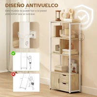 HOMCOM Librería Estantería para Libros con Estantes Cajones y Puerta 58x24x122 cm Estilo Industrial Blanco y Madera Natural(m-6)