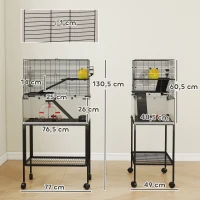 PawHut Hamsterkäfig, Kleintiergehege mit 3 Ebenen, Laufrad, Hütte, Plattformen, Rampen, Futterschale, Wasserflasche, Zubehör, Stahl, Kunststoff, Schwarz(m-3)