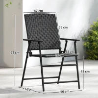 Outsunny Set of Two Folding Rattan Seat Chairs - Black(m-3)