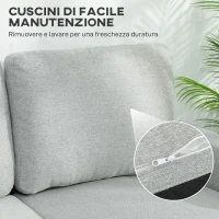 HOMCOM Divano Letto 3 Posti con Chaise e Spazio Contenitore, in Tessuto Effetto Lino, 197x129x85 cm, Grigio e Nero(m-8)