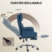 HOMCOM Silla de Escritorio con Reposapiés Respaldo Reclinable Alto Acolchado Grueso Tapizada en Cuero Sintético Ruedas Azul(m-6)