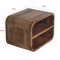 Solid Wood Floating Bedside Table with Open-Curve Wall-Mounted Design, Hand-Finished Desk with 2 Shelves, 25L x 35W x 25H cm, Brown(m-3)