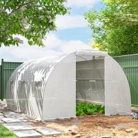Outsunny Gartentunnel-Gewächshaus 13,5 m² 6 Fenster, aufrollbare Reißverschlusstür Rahmen aus verzinktem Stahl, PE-Plane 4,5 x 3 x 2 m Weiß(m-6)