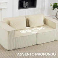 HOMCOM Sofá de 3 Lugares Sofá de Sala 202x90x76 cm Revestido em Veludo Cotelê Acolchoamento Espesso e 2 Almofadas Bege(m-5)