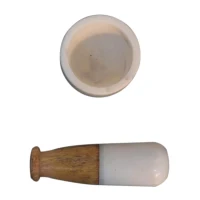 Small Marble Pestle and Mortar with Handcrafted Wood, Compact Kitchen Accessory Set with Marble Blend, 7L x 7W x 6H cm, Brown+White(m-5)