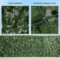 Outsunny Rotolo di Siepe Finta per Balcone e Giardino in PE con Foglie di Edera, 300x100 cm, Verde Scuro(m-6)
