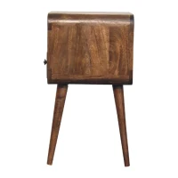 Solid Mango Wood Mini Curved Bedside Table with Drawer and Open Shelf, Desk with Aged Weathered Finish, 30L x 30W x 55H cm, Brown(m-7)
