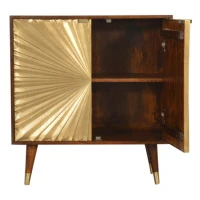 Solid Mango Wood Bedside Cabinet with Brass-Plated Doors, Clear Natural Finish, Cupboard for Living Room, 35L x 75W x 80H cm, Brown(m-7)