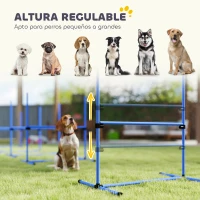 PawHut Set de Entrenamiento de Agilidad para Perros 4 Piezas Obstáculos Vallas de Salto con Altura Ajustable 99x65x94 cm Azul(m-4)