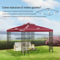Outsunny Tetto di Ricambio per Gazebo 3x3 m a 2 Livelli e Anti UV in Poliestere con Presa d'Aria, Rosso(m-3)
