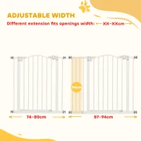 PawHut Metal 74-94cm Adjustable Pet Gate Safety Barrier w/ Auto-Close Door White(m-4)