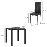 HOMCOM Essgruppe Esstisch mit 2 Stühlen Platzsparend Esszimmergruppe Sitzgruppe Schwarz(m-3)