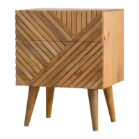 Solid Wood 2-Drawer Bedside Table with Zig-Zag Geometric Front, Desk with Hand-Finished Craftsmanship, 35L x 45W x 58H cm, Brown(m-8)