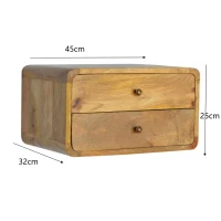 Solid Mango Wood Floating Bedside Unit with Smooth-Glide Drawers, Oak-ish Finish, Wall-Mounted Storage for Bedroom, 32L x 45W x 25H cm, Brown(m-3)