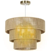HOMCOM Hemp Rope Ceiling Light, 3-Layer Boho Pendant Light, 4 x E14 Vintage Ceiling Lamp Fixtures for Living Room, Bedroom, Kitchen, Hallway, Light Brown(m-10)