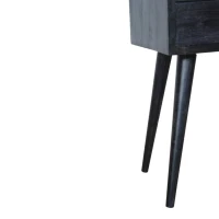 Solid Mango Wood Mini Bedside Table with Drawer and Open Shelf, Sustainable Construction, Desk for Bedroom, 30L x 30W x 57H cm, Black(m-5)
