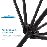 Outsunny Sombrilla de Jardín Ø260x235 cm Parasol de Jardín Reclinable con Manivela Poste Desmontable de Aluminio 6 Varillas Azul(m-8)
