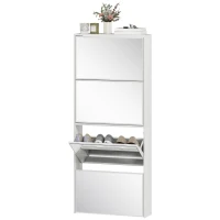 HOMCOM Zapatero Estrecho con Espejo y 4 Puertas Abatibles para 12  Pares de Zapatos 63x17x146 cm Blanco(m-11)