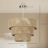 HOMCOM Hemp Rope Ceiling Light, 3-Layer Boho Pendant Light, 4 x E14 Vintage Ceiling Lamp Fixtures for Living Room, Bedroom, Kitchen, Hallway, Light Brown(m-3)