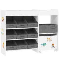 AIYAPLAY Organizador de Brinquedos para Crianças com 11 Cestas Amovíveis Compartimentos e Autocolantes 105x30x80 cm Branco e Cinza