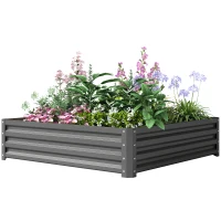Outsunny 432L Square Raised Garden Bed Box Steel Frame for Vegetables, Flowers and Herbs, 120 x 120 x 30cm, Light Grey(m-11)
