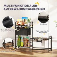 PawHut Erhöhter Hundenapf Höhenverstellbar Futternapf mit Stauraum Wassernapf 2 x 800ml Edelstahlnäpfen 89,5x27x74 cm Schwarz(m-4)