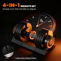 SPORTNOW Adjustable Dumbbells Set, 4-in-1 Weights Set with Storage Tray, Non-Slip Handle, 6kg, 11kg, 16kg, 20kg(m-4)