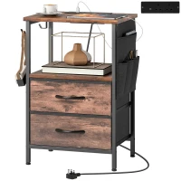 HOMCOM Bedside Table with Charging Station - Rustic Brown(m-10)