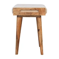 Solid Mango Wood Tray-Style Footstool with High-Resilience Cushioning, Upholstered Seat with Scandi Legs, 35L x 50W x 52H cm, Brown(m-9)