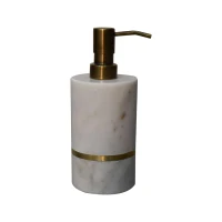 Set of 5 Marble Bathroom Accessory with Brass Inlay and Understated Sheen, Hand-Finished Set with Fully Assembled, 7.5L x 7.5W x 10H cm, White(m-5)