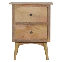 Solid Wood Nordic Bedside Table with 2 Smooth-Glide Drawers and Circular Design, Bedside Cabinet with Unique Grain, 38L x 45W x 60H cm, Brown(m-2)