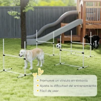 PawHut Set de Entrenamiento de Agilidad para Perros Mascotas 4 Piezas Obstáculos Vallas de Salto con Altura Ajustable y Bolsa de Transporte para Exteriores 99x65x94 cm Blanco(m-7)