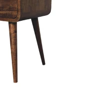 Solid Mango Wood Mini Curved Bedside Table with Drawer and Open Shelf, Desk with Aged Weathered Finish, 30L x 30W x 55H cm, Brown(m-5)