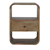 100% Solid Wood London Bedside Table with Drawer and 2 Open Slots, Bedside Cabinet with Stain-Finished, 35L x 40W x 55H cm, Brown(m-2)