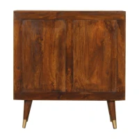 Solid Mango Wood Bedside Cabinet with Brass-Plated Doors, Clear Natural Finish, Cupboard for Living Room, 35L x 75W x 80H cm, Brown(m-9)