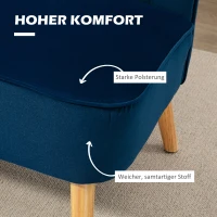 HOMCOM Sofa retrodesign 2-zits sofa, houten poten, 117 cm x 56,5 cm x 77 cm, Blauw(m-4)