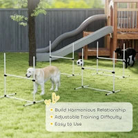 PawHut 4 Piece Dog Agility Training Equipment for Dog Agility Course with Adjustable Height Jump Bars, Included Carry Bag, & Displacing Top Bar, White(m-7)