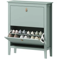 HOMCOM Meuble à chaussures 14 paires, armoire à chaussures avec 2 tiroirs rabattables, étagères amovibles et réglables, vert(m-1)