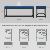 HOMCOM Banco Pie de Cama Tapizado en Terciopelo Diseño Capitoné Base de Metal para Dormitorio Entrada Salón Azul Oscuro(m-3)