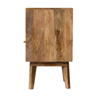 Solid Wood Handcrafted Bedside Table with Knitted Fabric Door and Open Slot, Desk with Cotton-blend Panel, 35L x 40W x 60H cm, Brown(m-10)