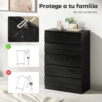 HOMCOM Cómoda para Dormitorio de 5 Cajones Cajonera para Salón Oficina Estilo Moderno 77x40x111,5 cm Negro Veteado(m-6)