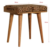 Solid Wood Footstool with Comfort-Filled and Hand-Finished, Upholstered Footstool with Leopard Velvet Tray-Style Top, 35L x 50W x 52H cm, Brown(m-3)