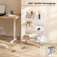 HOMCOM Bücherregal Aufbewahrungsregal mit 3 Ebenen, Rädern, Spielzeugregal für Schlafzimmer, 69 x 26 x 108 cm, Weiß(m-5)