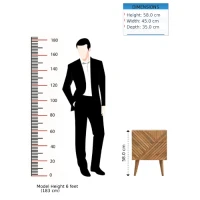 Solid Wood 2-Drawer Bedside Table with Zig-Zag Geometric Front, Desk with Hand-Finished Craftsmanship, 35L x 45W x 58H cm, Brown(m-3)