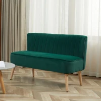 HOMCOM Canapea design retro 2 locuri, picioare din lemn, 117 cm x 56,5 cm x 77 cm, Verde închis(m-2)