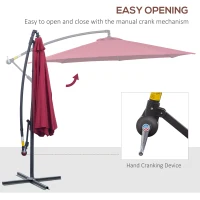 Outsunny 3m Water Resistant Terylene Hanging Parasol Wine Red(m-4)