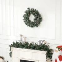 HOMCOM Weihnachtskranz mit LED-Beleuchtung, roten Beeren, realistisches Aussehen, Ø60 x 10 cm, Grün(m-8)