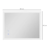 kleankin Espejo de Baño con Luces LED Regulable en 3 Colores 80x60 cm Función Antivaho Función de Memoria Interruptor Táctil(m-3)